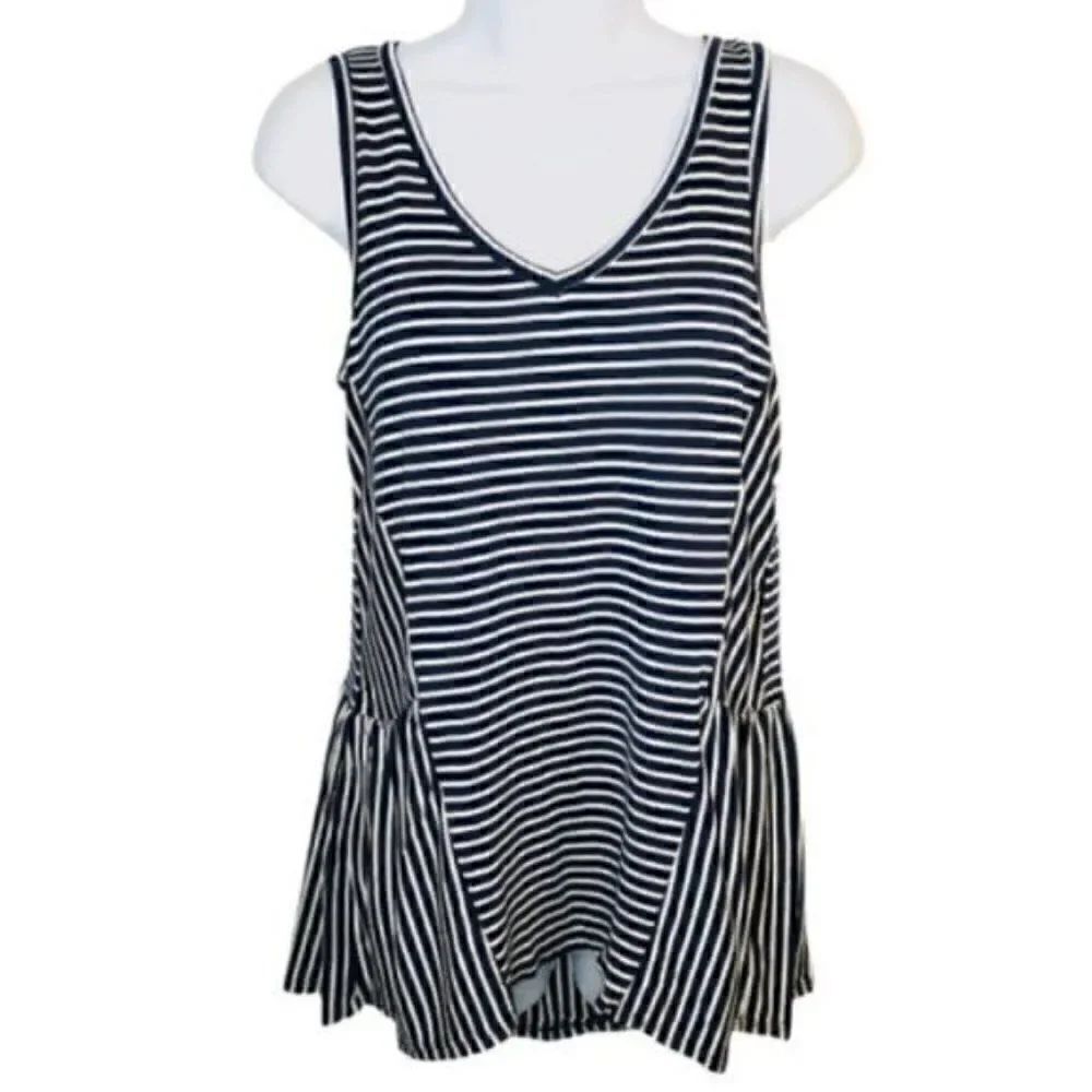 Modcloth Stripe Ruffle Tank Top In Every Direction Knit Navy Blue Cream White S - Picture 4 of 12
